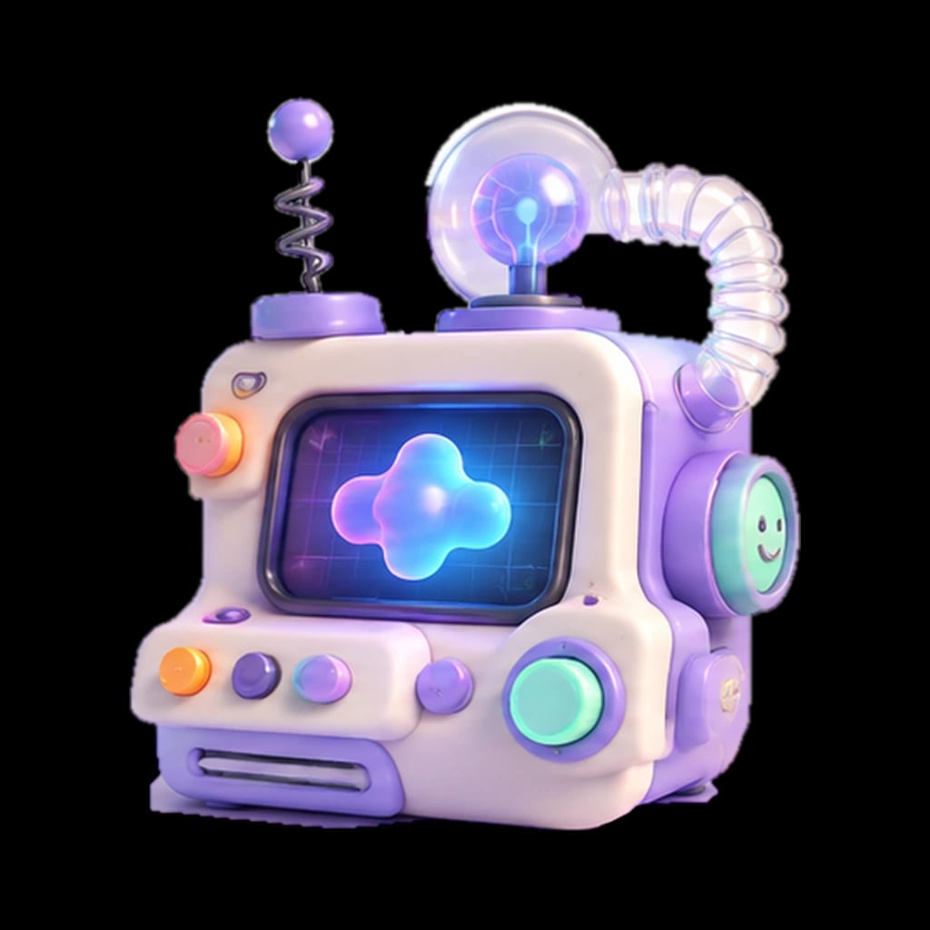A soft 3D purple AI experiment machine