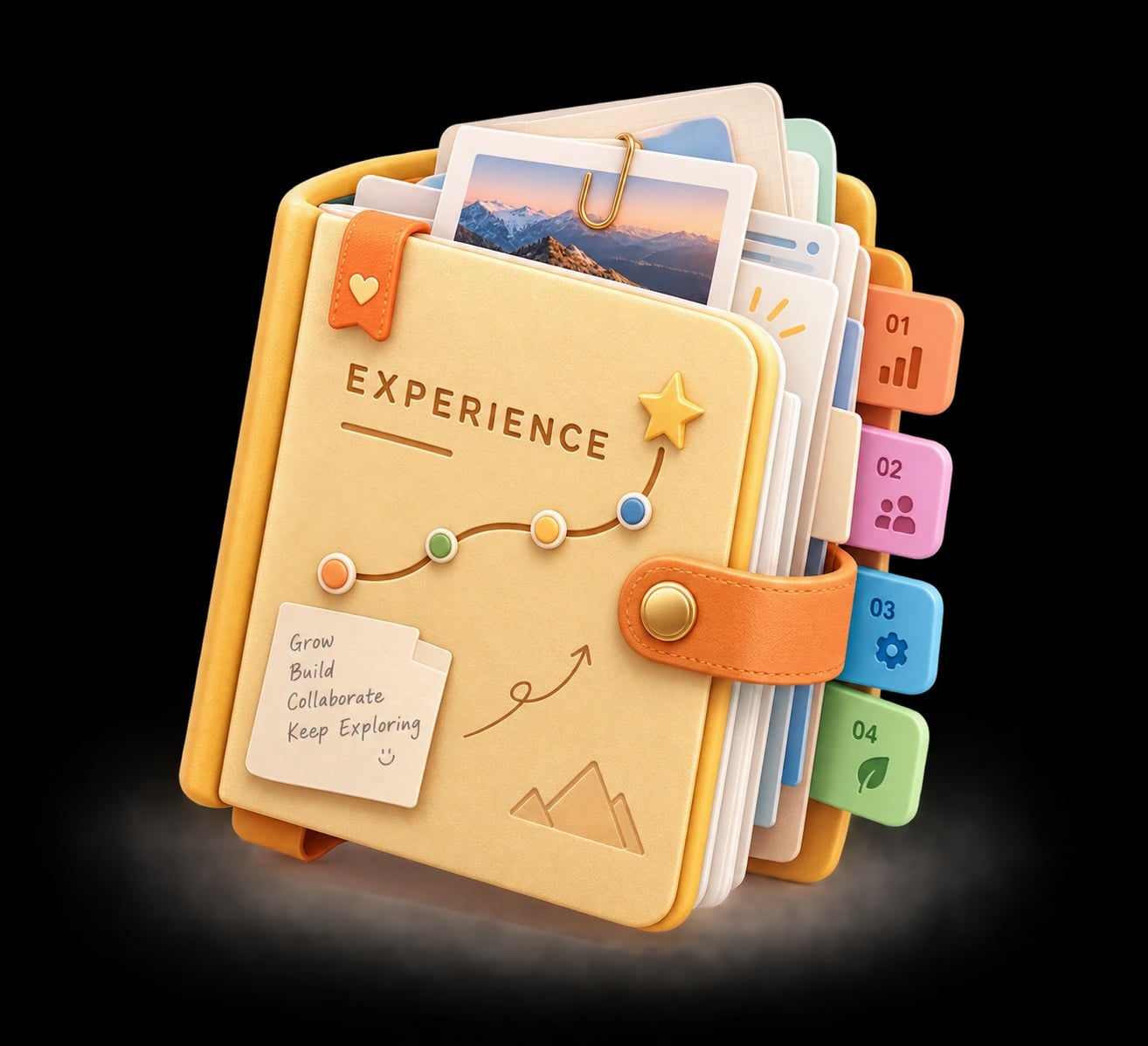 A soft 3D experience journal with colorful index tabs